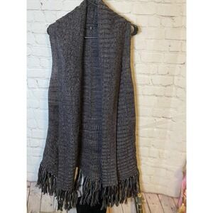 Sanctuary Women's Sweater Vest Long Small Fringe Cardigan Gray Collared Medium